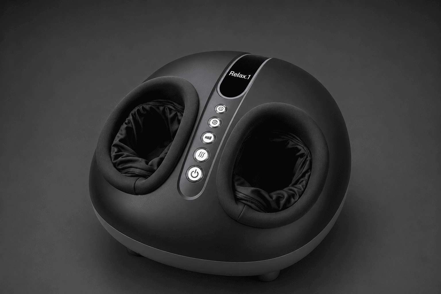 RELAX.1 Foot Massager, a rounded dark grey unit with two foot openings and a control panel between them