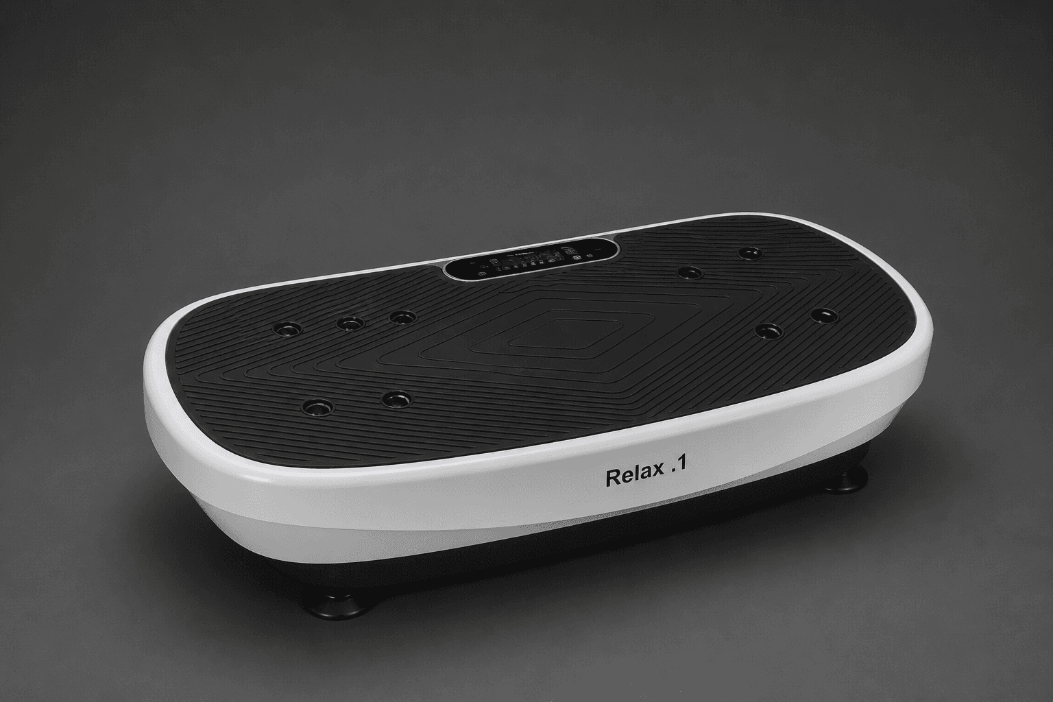 RELAX.1 VibroFit Vibration Plate, a low white platform with a wide textured black standing surface and a display panel